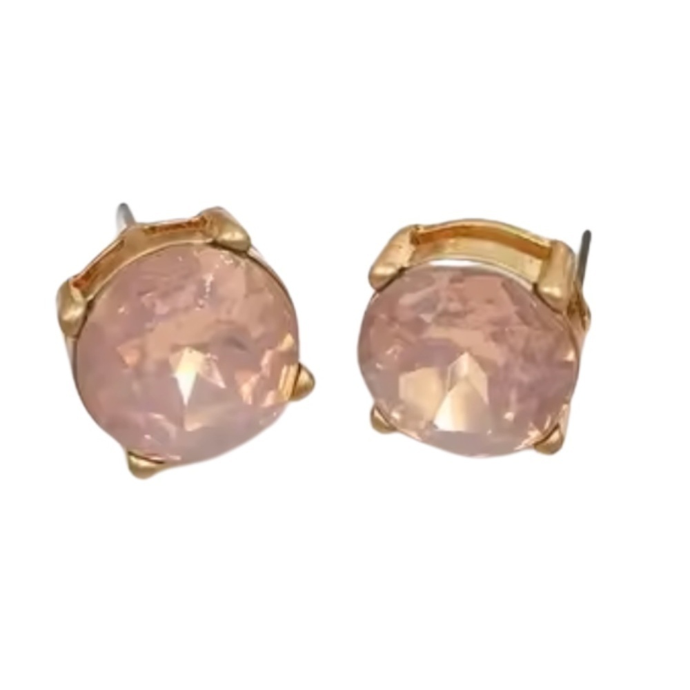 Rose Peach Crystal Stud Earrings – Faceted 0.6" Round with Goldtone Setting